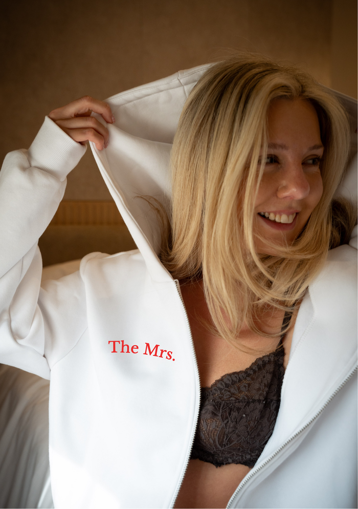 The MRS. Luxury Zip-Up Hoodie- White
